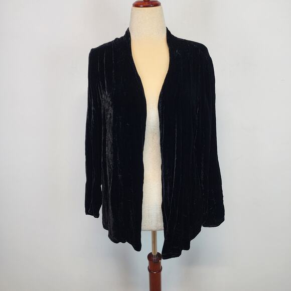 Vintage Newport News Velvet Cardigan Topper Size 12 Black Open Front Holiday Y2K - Picture 1 of 10